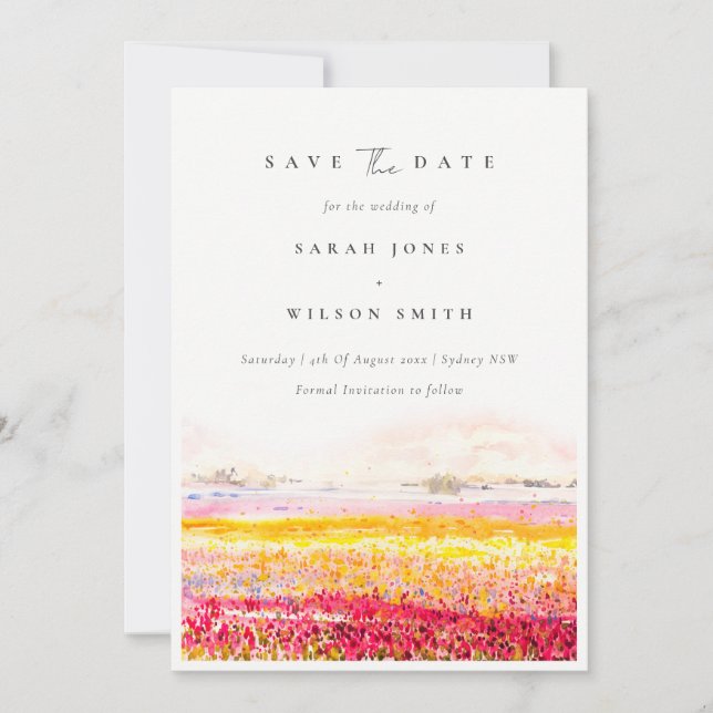 Rustic Spring Countryside Floral Fields Landscape Save The Date (Front)