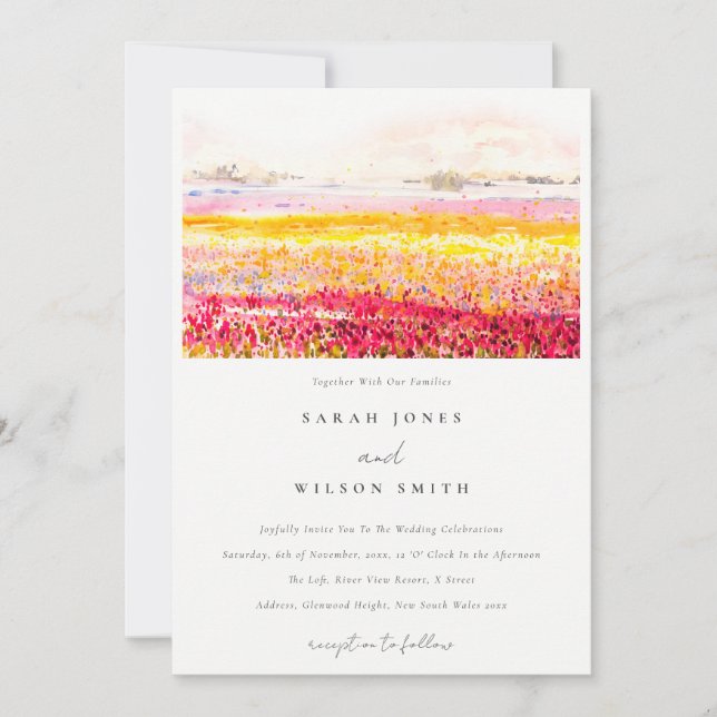 Rustic Spring Countryside Floral Landscape Wedding Invitation (Front)