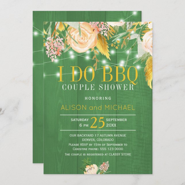 Rustic spring floral i do bbq couple shower invitation (Front/Back)