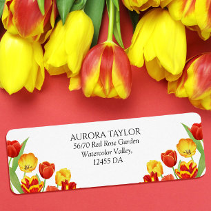 Rustic Spring Floral Red Tulip Wedding Address Return Address Label