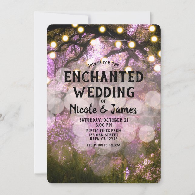 Rustic Spring Lights Enchanted Forest Wedding Invitation (Front)