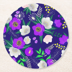 Rustic Spring Pansy Flowers Bouquet Round Paper Coaster
