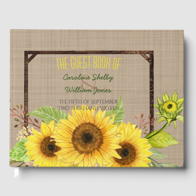 Rustic Spring Sunflower Wedding Guest Book (Front)