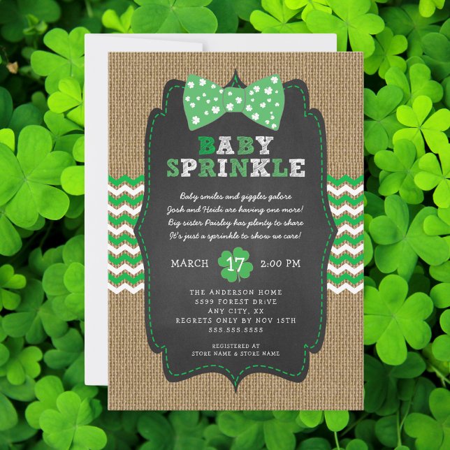 Rustic St Patrick's Day Bow Tie Baby Sprinkle Invitation (Creator Uploaded)
