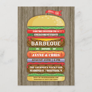 Rustic Stacked Hamburger Engagement Party BBQ 2 Invitation