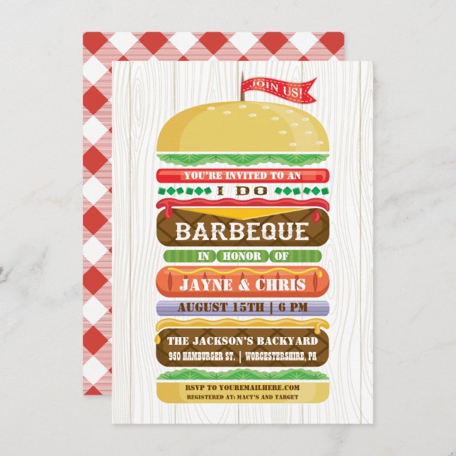 Rustic Stacked Hamburger I DO BBQ Invitation (Front/Back)