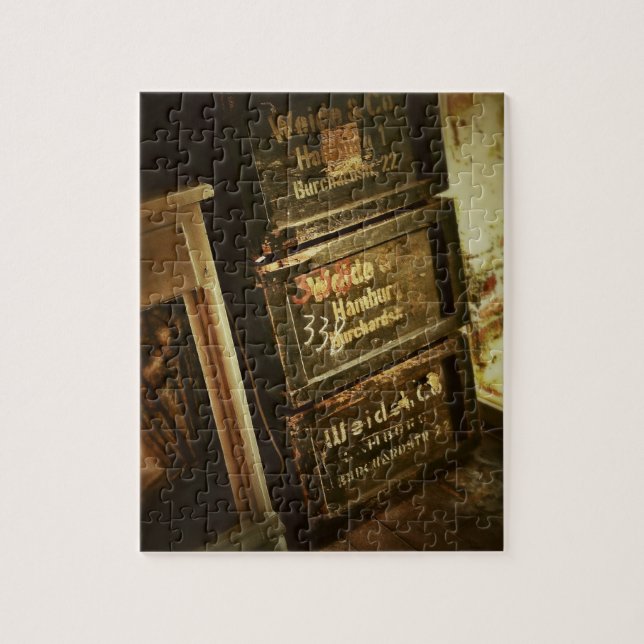 Rustic Stacked Wooden Boxes Crates Faded Jigsaw Puzzle (Vertical)