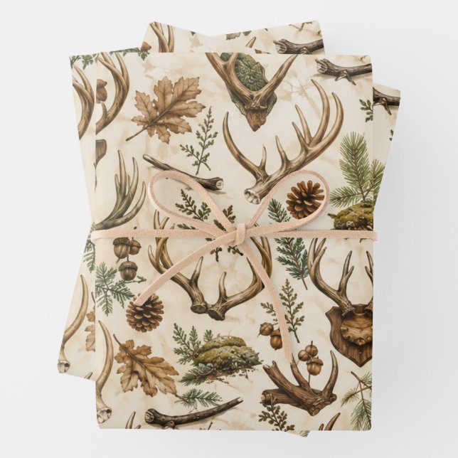 Rustic Stag Antlers Wrapping Paper for Him (In situ)