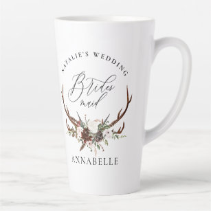 Rustic stag watercolor floral bridesmaid burgundy  latte mug