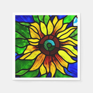 Rustic Stained Glass Look Country Sunflower Napkin