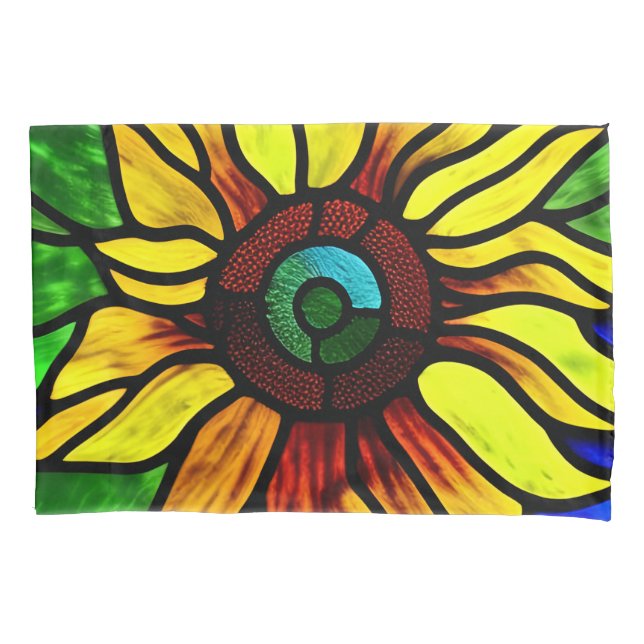 Rustic Stained Glass Look Country Sunflower Pillowcase (Front)