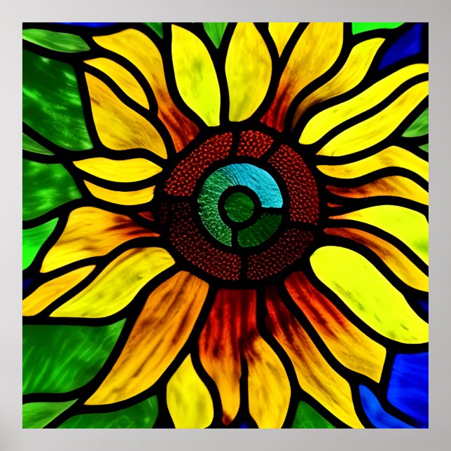 Rustic Stained Glass Look Country Sunflower Poster (Front)