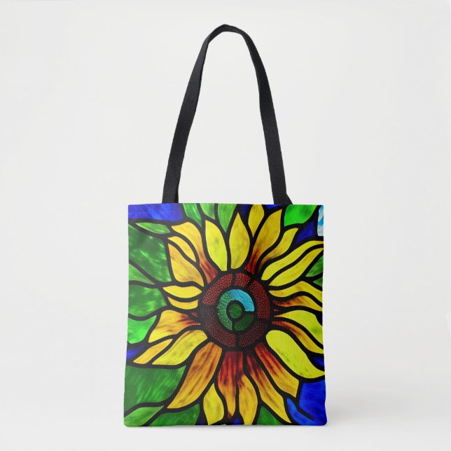 Rustic Stained Glass Look Country Sunflower Tote Bag (Front)