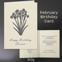 Rustic Stamped Iris February Birth Flower Linen