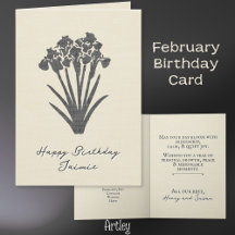 Rustic Stamped Iris February Birth Flower Linen