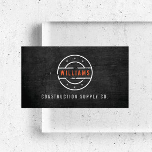 Rustic Stamped Logo on Black Wood Construction Business Card