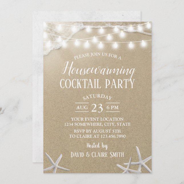 Rustic Starfish Beach Housewarming Cocktail Party Invitation (Front/Back)