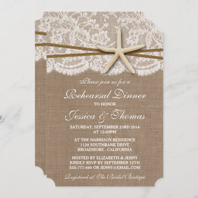 Rustic Starfish Beach Wedding Rehearsal Dinner Invitation (Front/Back)