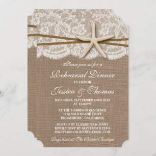 Rustic Starfish Beach Wedding Rehearsal Dinner Invitation