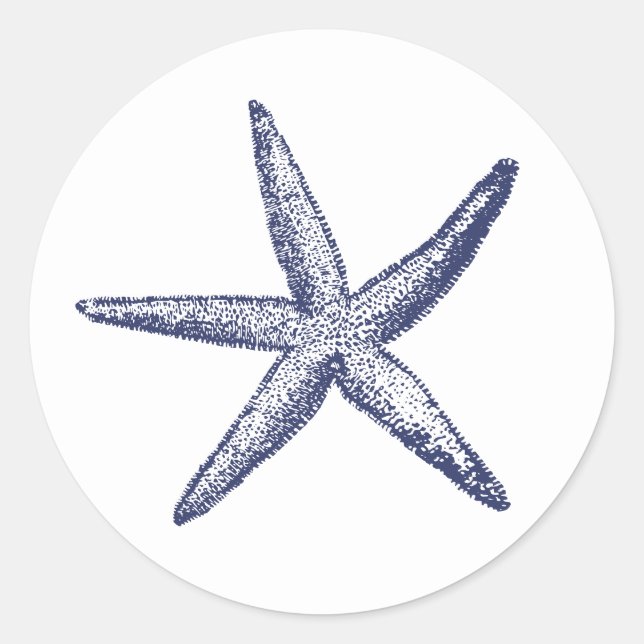Rustic Starfish Blue Beach Wedding Classic Round Sticker (Front)