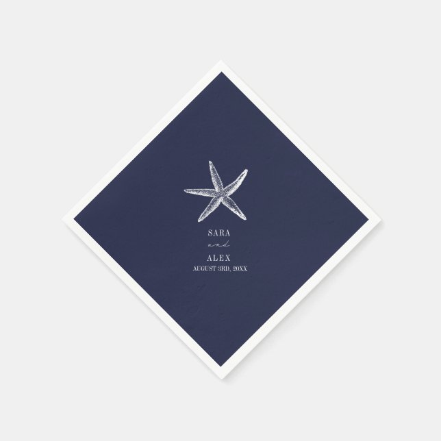 Rustic Starfish Blue Beach Wedding Napkin (Corner)