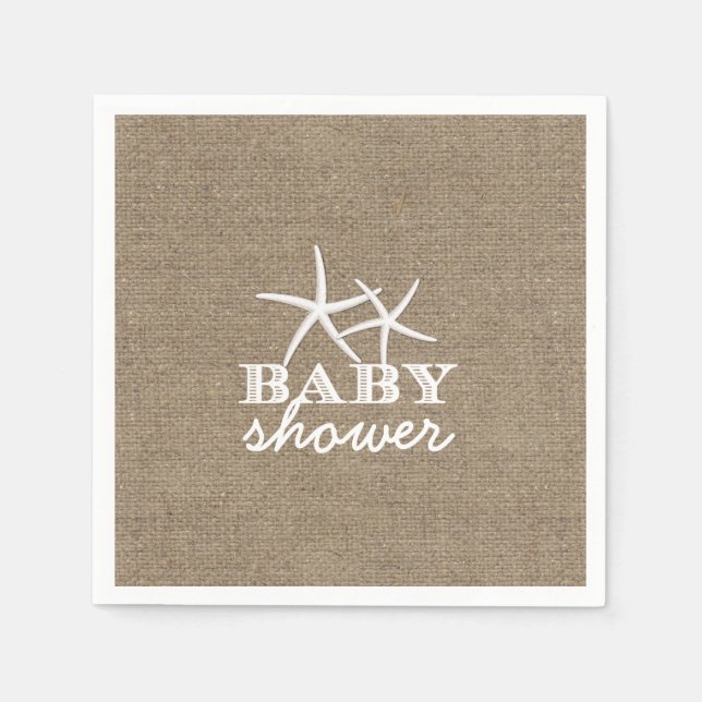 Rustic Starfish Burlap Baby Shower Napkin (Front)