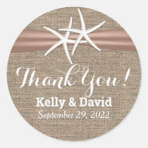 Rustic Starfish & Burlap Wedding Favour Classic Round Sticker