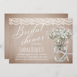 Rustic Starfish Floral Jar Vintage Bridal Shower Invitation