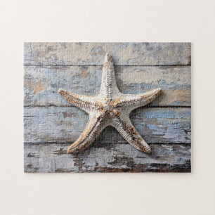 Rustic Starfish on Weathered Wood Jigsaw Puzzle
