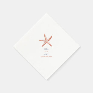 Rustic Starfish Red and Blue Wedding Napkin