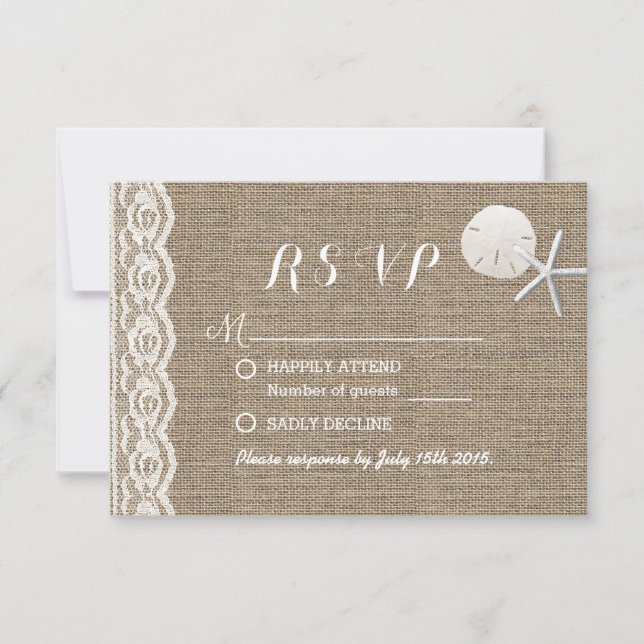 Rustic Starfish & Sand Dollar Beach Wedding RSVP Card (Front)