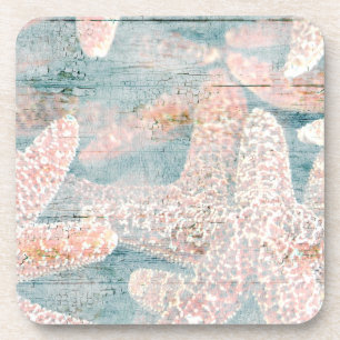 Rustic Starfish Teal Blue Coaster