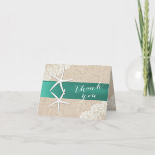 Rustic Starfish Teal Ribbon Vintage Thank You Card