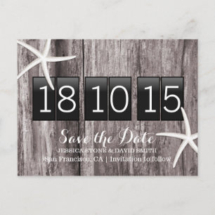 Rustic Starfish Wood Background Save the Date Announcement Postcard