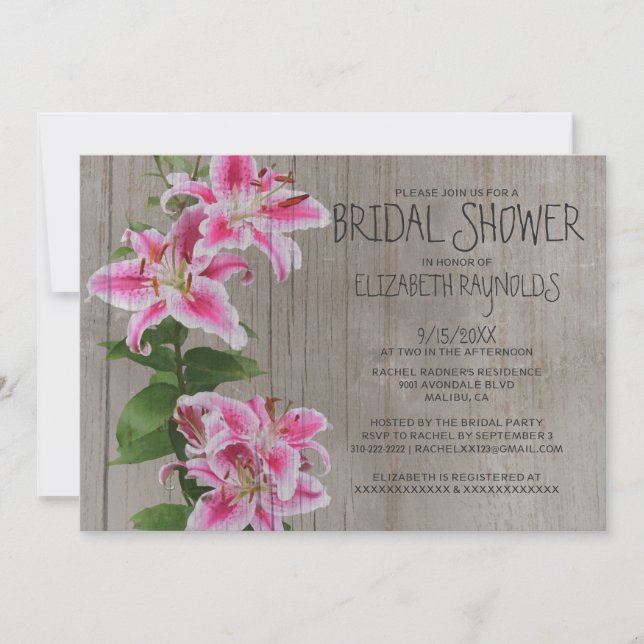 Rustic Stargazer Lily Bridal Shower Invitations (Front)