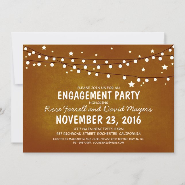 Rustic Starry Night Lights ENGAGEMENT PARTY Invitation (Front)