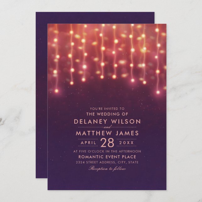 Rustic Starry Sky String Lights Unique Wedding Invitation (Front/Back)