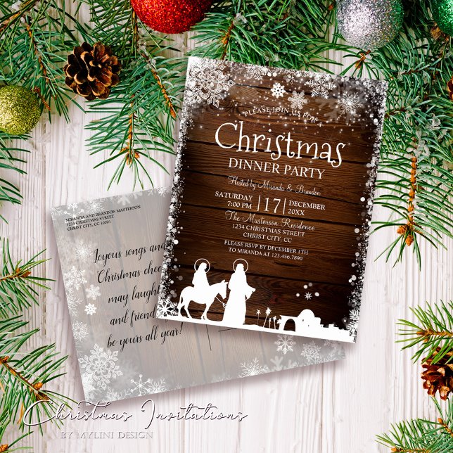 Rustic Stars Lights Mary & Joseph Christmas Party Invitation Postcard (Creator Uploaded)