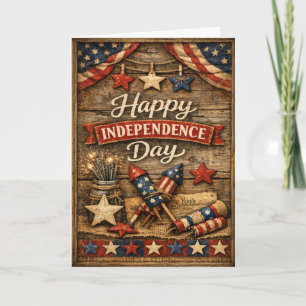 Rustic Stars Stripes Independence Day Holiday Card