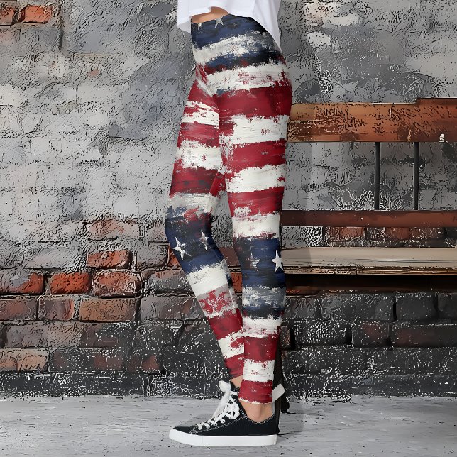Rustic Stars & Stripes Patriotic  Leggings (Rustic Stars & Stripes Patriotic Leggings)