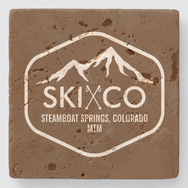 Rustic Steamboat Springs Co Ski Mountain Monogram Stone Coaster (Front)