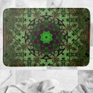 Rustic Steampunk Bohemian forest green mandala Bath Mat
