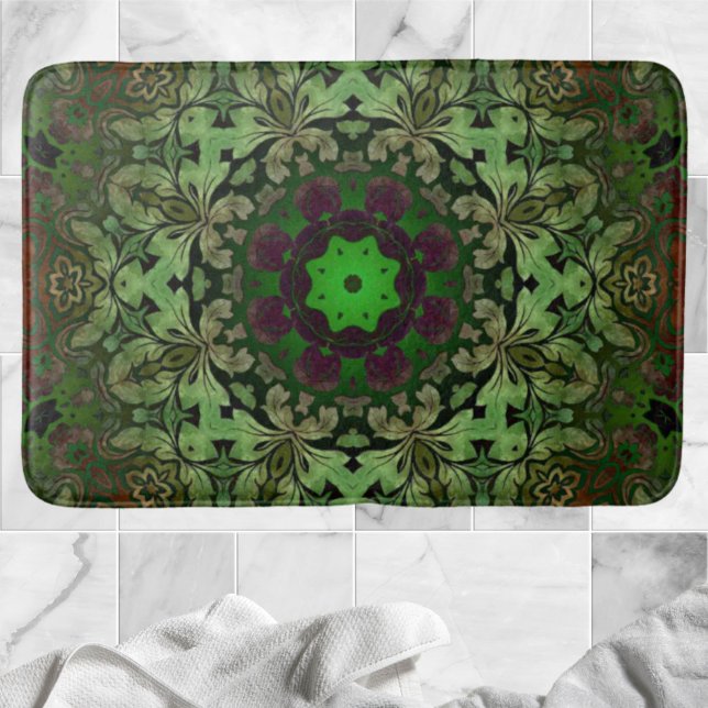 Rustic Steampunk Bohemian forest green mandala Bath Mat (Rustic Steampunk Bohemian forest green mandala Bath Mat)