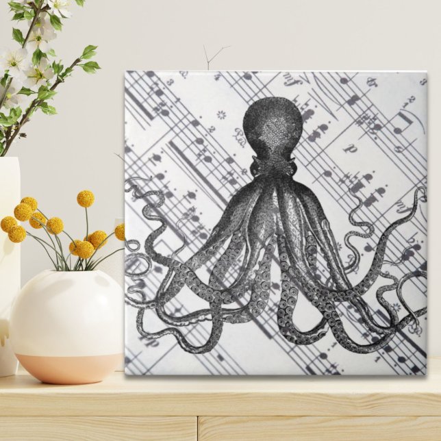 rustic steampunk nautical modern vintage octopus ceramic tile (rustic steampunk nautical modern vintage octopus ceramic tile)