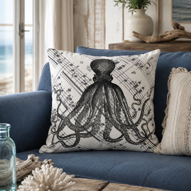 rustic steampunk nautical modern vintage octopus cushion (rustic steampunk nautical modern vintage octopus throw pillow)