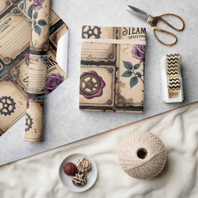 Rustic Steampunk Roses Wrapping Paper (Crafts)