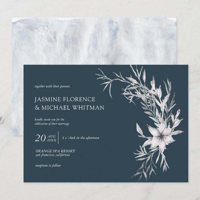rustic stencil botanics elegant wedding invitation (Front/Back)