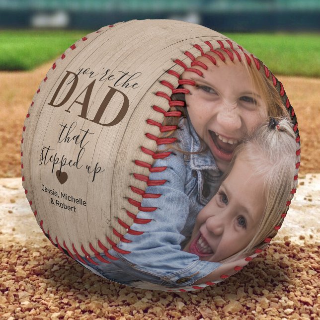 Rustic Stepped Up Dad Father's Day Photo Baseball (Creator Uploaded)
