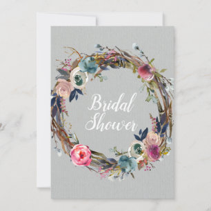 Rustic Stick Floral Wreath Modern Bridal Shower Invitation