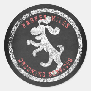 rustic sticker with a chalk happy dog logo